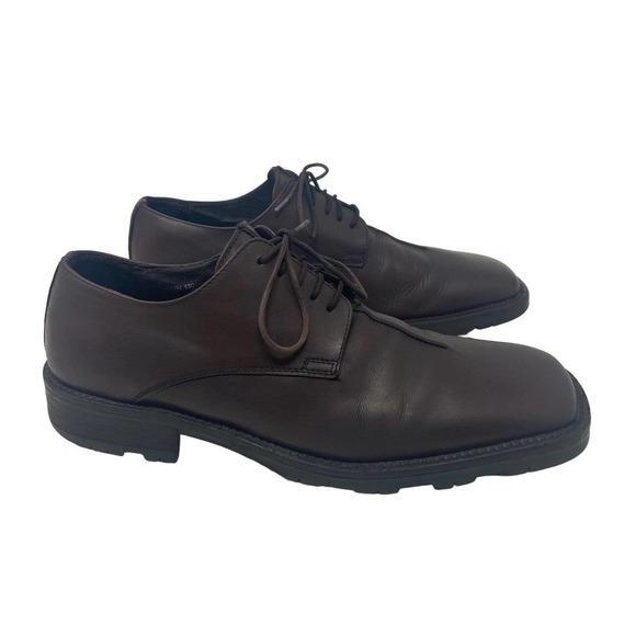 Kenneth Cole Men\'s Brown Leather Square Toe Lug Sole Oxford sz 9.5 Made In Italy